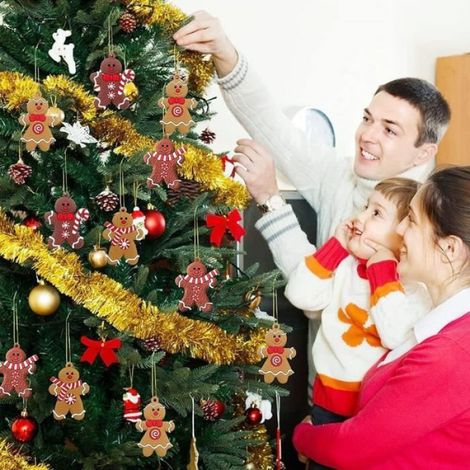 Décoration Bonhomme En Pain D'Épice - À Suspendre - Pour Arbre De Noël - 12 Pièces - Marron (1/4)