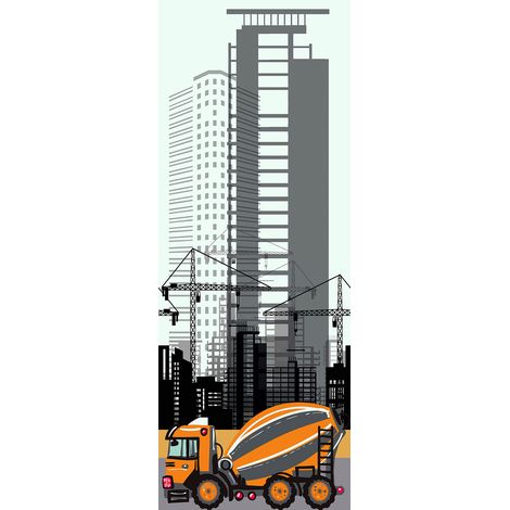Papier peint panoramique urbain pour chambre enfant | Tapisserie panoramique design motif camion | Papier peint panoramique enfant original - 267 x 100 cm (1 pièce) (1/3)