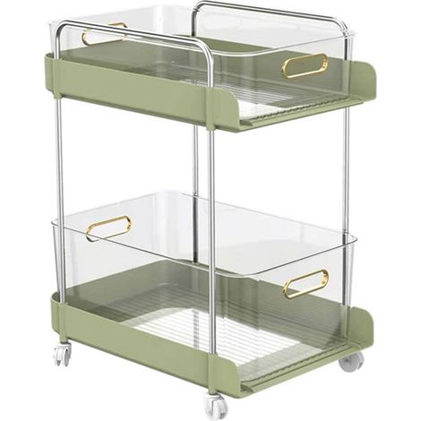 Rolling Cart 2 Tier Large Capacity Mobile Utility Cart Book Food Storage Organizer for Home Kitchen Green Wide