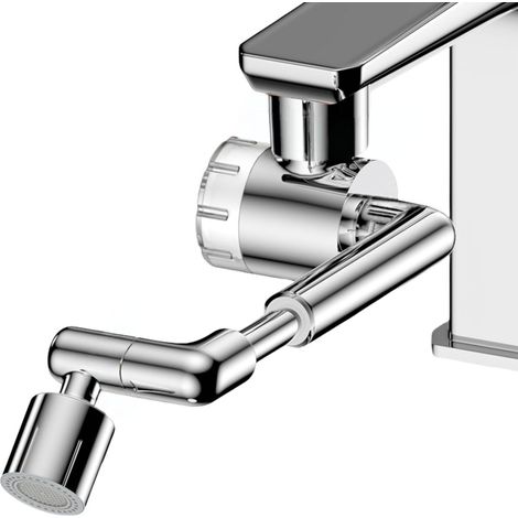Robinet d'Extension Multifonctionnel Rotatif à 1440 Degrés,  Accessoire de Filtre Robinet, 1080°Mousseur avec Deux Méthodes de Sortie d'eau pour Cuisine Salle de Bain - Argent (Tout Laiton)