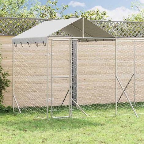 vidaXL Cuccia Cani da Esterno Tetto Argento 6x2x2,5 m Acciaio