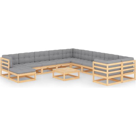 12-tlg. Garten-Lounge-Set mit Kissen Massivholz Kiefer vidaXL