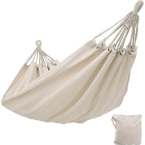 Hamac double, 220x150cm, matériau en toile, convient à une utilisation intérieure/extérieure au jardin, gris, longueur 270cm, QE202[YDE] (1/4)