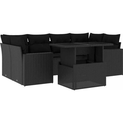 Maison Exclusive - 7-tlg. Garten-Sofagarnitur mit Kissen Schwarz (1/5)