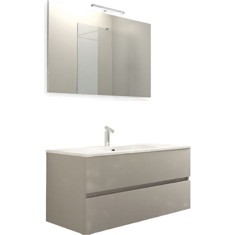 Mobile da Bagno Sospeso con Lavabo 60 cm e Specchio Bali Light Tortora (1/2)