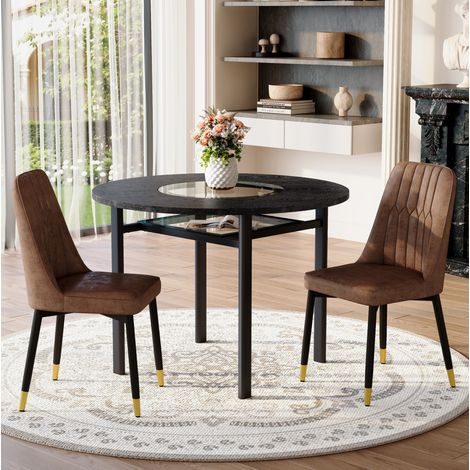 MEUBLIV Mesa de comedor redonda de 100 cm negra con 2 sillas, vidrio y almacenaje (1/5)