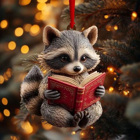Ornement Renard Lecteur - Ornement 3D Animal Forêt - Décoration Arbre Noël - Pour Amateurs Lecture Enseignants Nature - Lot de 3 (1/5)