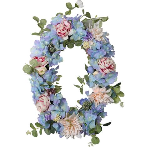 Guirlande Florale - Guirlande Artificielle Pivoine Hydrangée Bleue - Décoration Porte Mur Extérieur Intérieur - 29 x 41 cm - 1 Pièce (1/5)