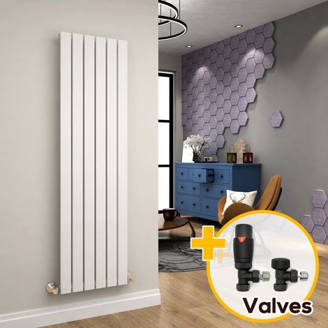 ELEGANT White Vertical Radiator 1600 x 452 mm Single Flat Panel Designer Bathroom Radiator + Anthracite Thermostatic Radiator Valves (1/5)