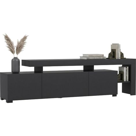 Fernsehtisch Trasacco, ein Einlegeboden, Klapptür, 3 Türen, 192x37x53h cm, Schwarz Anthrazit