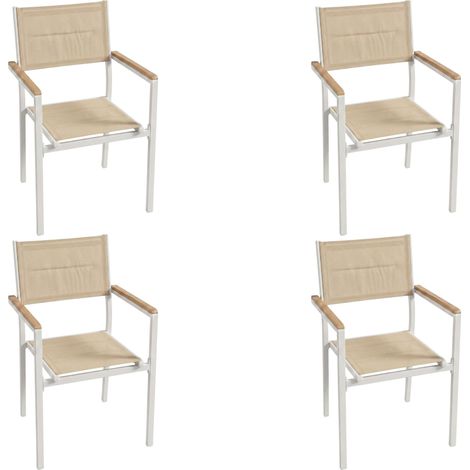 Pack 4 Sillas Exterior Mallorca, Apilables con Reposabrazos, Aluminio y Textileno Beige 56x55x85 cm (1/5)
