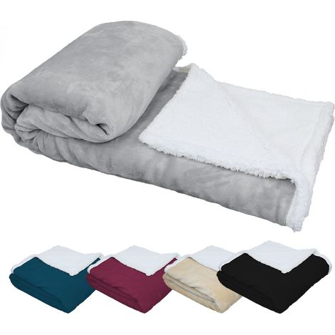 Plaid polaire 220 x 240 cm en flanelle et sherpa ultra doux – Résistant et léger – Parfait pour cocooning – Gris – Vivezen