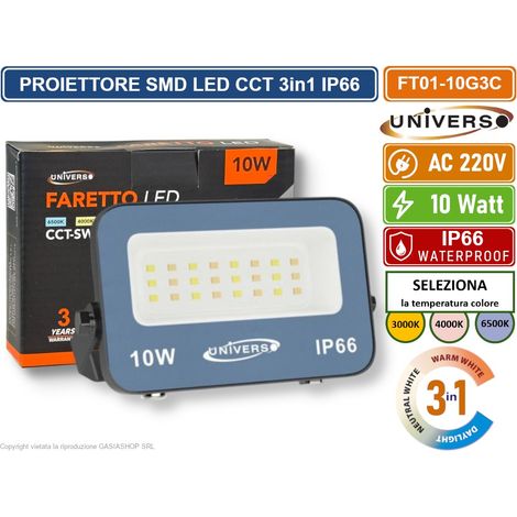 UNIVERSO FT01-10G3C FARO PROIETTORE SMD LED ULTRA SLIM 10W CCT SWITCH TEMPERATURA COLORE SELEZIONABILE IP66 (1/3)