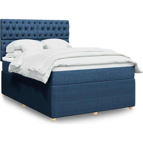 vidaXL Sommier à lattes de lit avec matelas Bleu 140x190 cm Tissu (1/5)