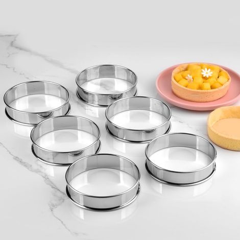 Stainless Steel Round Cake Circles with Rolled Edge, Height 2.5 cm (Diameter 10 cm, 6 Pieces) (1/5)