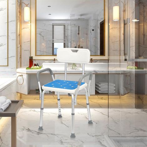 TolleTour Silla de Ducha con Respaldo y Reposabrazos, Asiento de Baño Ajustable con Cojín Cómodo, Máx 136kg (1/5)