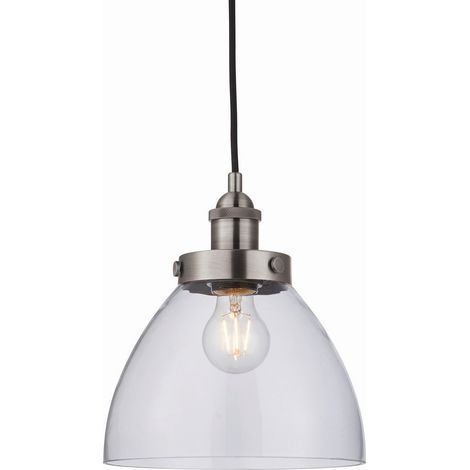 Lampe Suspendue Dome Peinture Argent Brossé, Verre Clair (1/5)