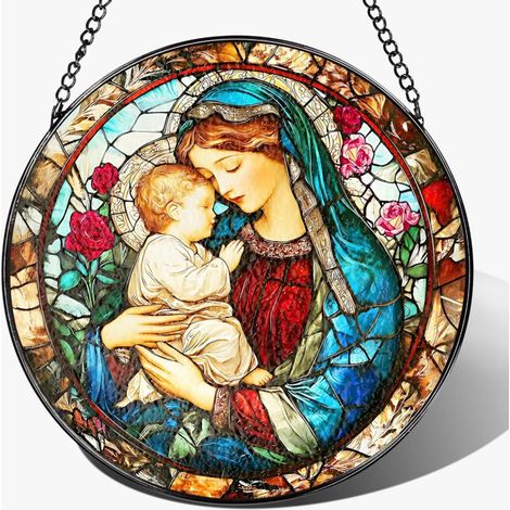 Ornement chrétien en vitrail 12.5 cm – Attrape-soleil pour intérieur
