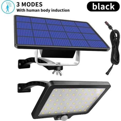 Lampe solaire (noire avec capteur) 800 lm, 48 LED, compatible avec les éclairages extérieurs de jardin, mur et cour. Éclairage de sécurité LED avec angle d'éclairage réglable. (1/5)
