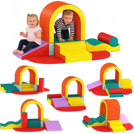 Parcours motricité bébé 10PCS, module motricité bébé en mousse EPE avec housse en revêtement PU, multicolore (1/5)