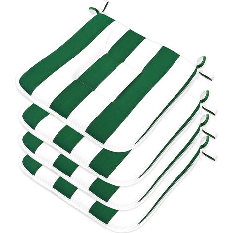 Set 4 Cuscini Sedia Cotone A Righe Coprisedia Trapuntati Lavabili Morbidi Universali - Verde