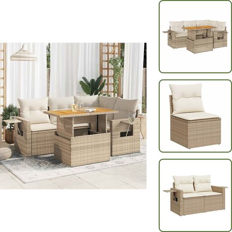 5-tlg. Garten-Sofagarnitur mit Kissen Beige Poly Rattan - Garten Sofagarnitur - Garten Sofagarnituren - Outdoor Sofagarnitur - Sofagarnitur Terrasse (1/5)