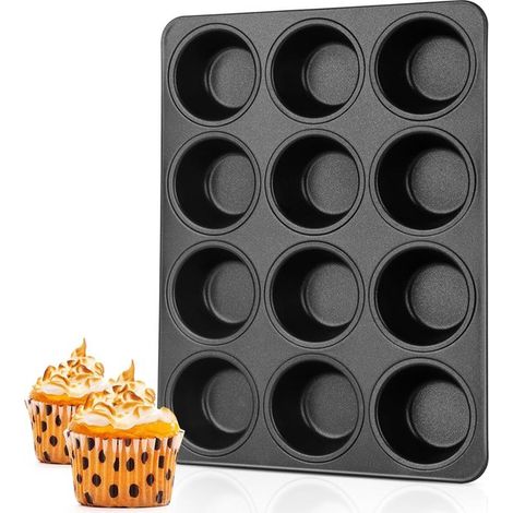 Teglia per cupcake con 12 cavità, teglia per muffin, teglia per cupcake, facile da sformare e pulire, saldata in modo robusto, teglia per mince pie per mince (1/5)