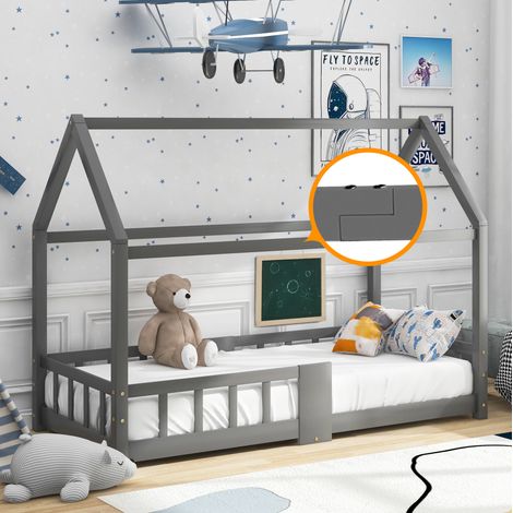 Cama Individual 90x200 Cm Estructura Madera Maciza Gris (1/5)