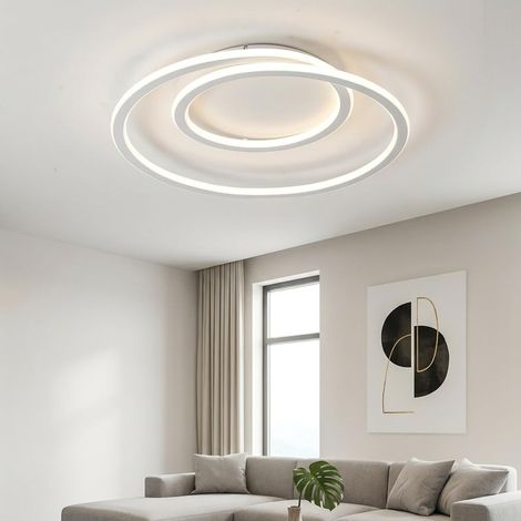 1 Plafonnier LED Rond 40 Cm Double Face Blanc Mat 68 W 4000 K Pour Salon Chambre Bureau