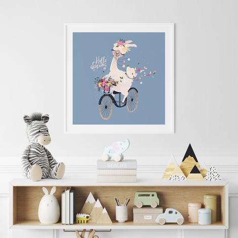 Poster / Affiche carrée Enfants - Lama Hello Spring - 50x50 cm (1/3)