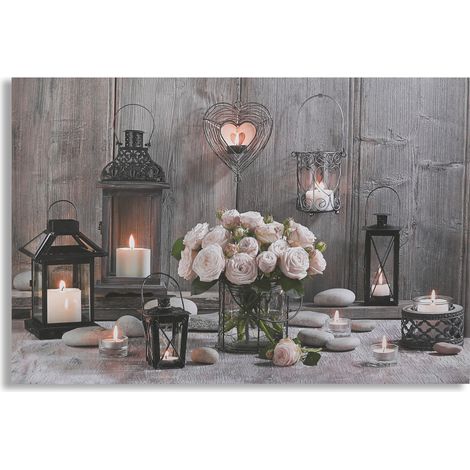 Art for the Home Cosy Kerzen LED Leinwandbilder 60x90cm