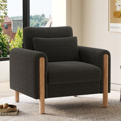 Fauteuil 87x83x88,5 cm gris foncé, assise 1 place, tissu peluche, structure en bois MEUBLIV (1/5)