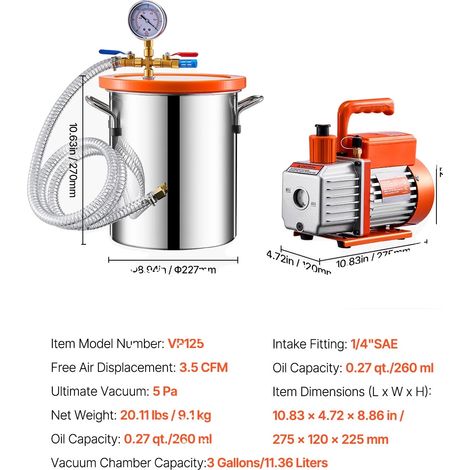 Chambre à vide, construction durable, performance efficace, 3.5 CFM 3 Gallon, UE (1/2)