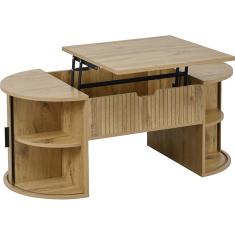 ELVMI Tavolino da caffè alzabile con 2 ante scorrevoli e ripiani aperti, per soggiorno, in MDF, 100 × 50 × 40.5 cm, rovere (1/5)