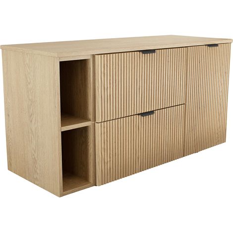 Set di mobili da bagno: 2 cassetti 60 cm + ripiano 20 cm + cesto portabiancheria da 40 cm, frontale scanalato, rovere cremona, 120 × 47 × 60 cm (1/5)