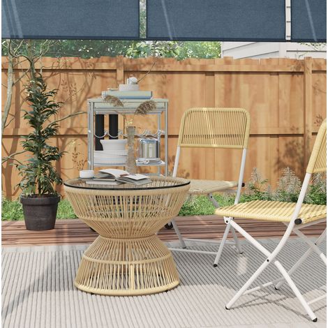 Tavolino da giardino in rattan Ø60 cm con piano in vetro temperato, stile boho (1/5)