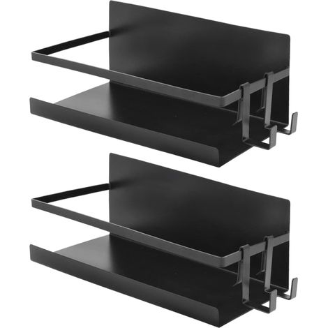 2 x Etagere Magnetique, Acier Zingué, 4 Crochets, Support Epices, Cuisine Salle De Bain (1/5)