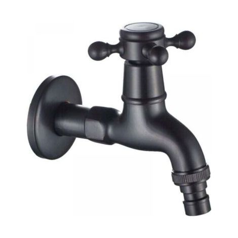 Robinet de machine à laver en laiton avec bec d'évier G1/2 - Robinet de vadrouille antique avec poignée en croix pour évier de jardin (noir) (1/3)