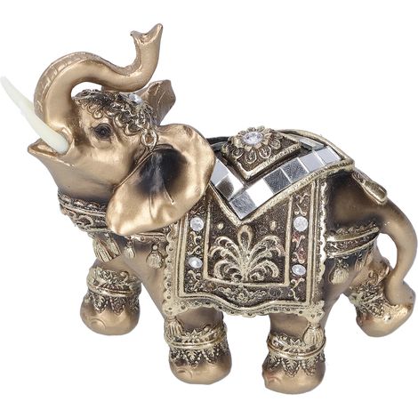 Feng-Shui-Elefantenstatue aus Kunstharz, goldene Tierfigur, handgefertigte Bürodekoration, 13,5 x 6 x 14 cm (1/5)