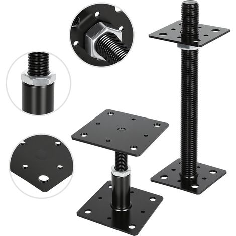 Jiubiaz Supporto per pali regolabile in altezza per terrazze, pergolati e recinzioni 30-250 mm Nero 2 pezzi