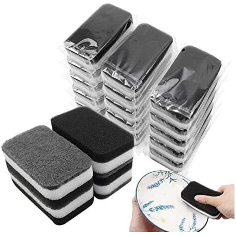 Set mit 36 einzeln verpackten, kratzfesten und geruchlosen Küchenschwämmen zum Spülen von Geschirr, Besteck und für Reiseapartments (schwarz) (1/5)