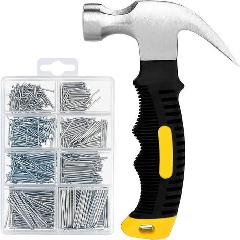 600pcs Small Nails - Mini Nail Puller Hammer with Non-Slip Handle for DIY Woodworking Camping Repair