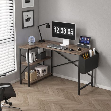 MCC direct L Shaped Corner Desk with Bookshelf Reversible Corner Desk For Home Office Study 120CM DISTRESSED GREY