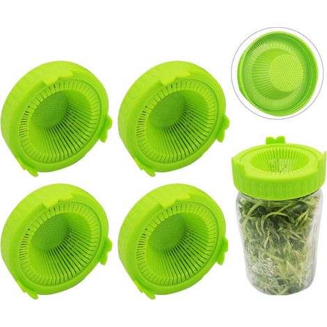 Plastic sprouting lids, easy to rinse and drain, for wide-mouth jars, 4 pieces (1/5)