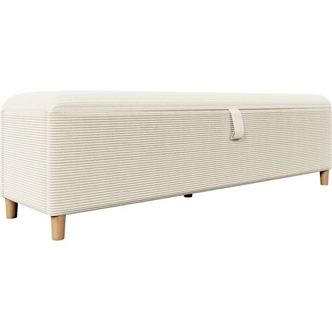 Banquette beige en velours côtelé 145 x 38 x 46 cm avec rangement hydraulique pour chambre et salon (1/5)