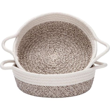 Lot de 2 paniers tressés en corde de coton, rangement pratique pour fruits, bijoux et petits objets, 25 x 7,5 cm (1/4)
