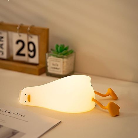 TRADE SHOP - Luce Notturna Forma Anatra Sdraiata In Silicone Lampada Ricaricabile Usb A Led Touch - (1/5)