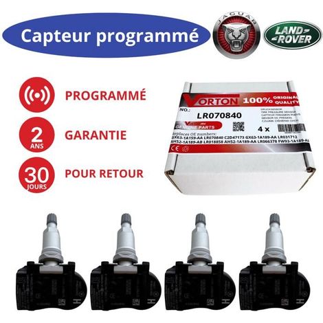 4 sensori TPMS programmati 433MHz per Land Rover e Jaguar — Evoque, Velar, Defender, Discovery, Range Rover