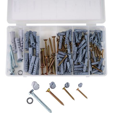 192 Pièces Set de Vis et Chevilles d'Expansion, Autoperceuses pour Cloison Sèche, Plaques de Plâtre - M5M6M8M10mm (Gris)