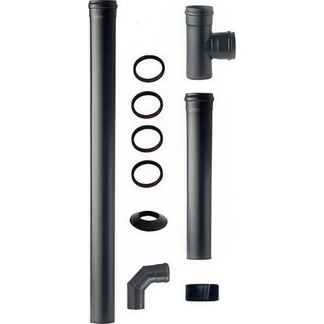 Kit di Scarico Fumi per Stufa a Pellet Diam. 8 cm Nero con 7 Componenti
